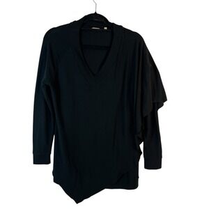 Soft Surroundings Black V-Neck Asymmetrical Layered Ruffle Draped Knit Top S